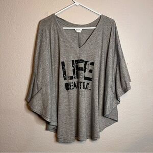 “Life is Beautiful” Basic Heather Gray Oversized Dolman Sleeve Comfy top size 3x